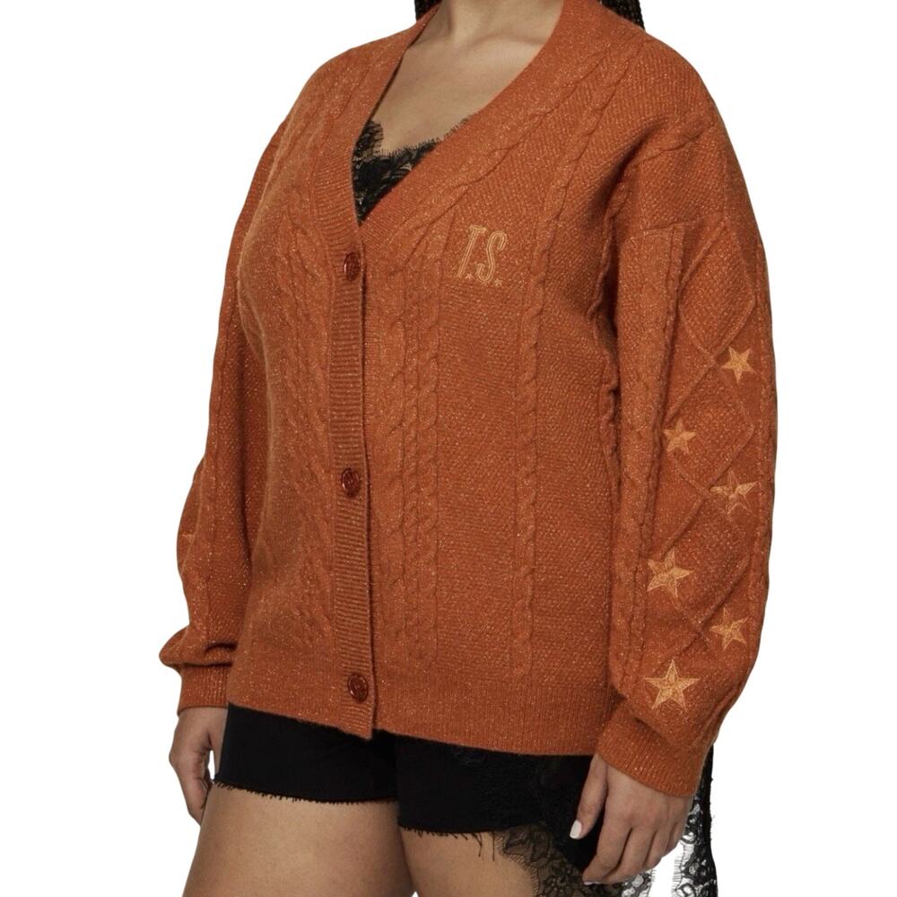 Taylor Swift Life of a Showgirl Glitter Orange Star Knit Cardigan sz XS / S NEW